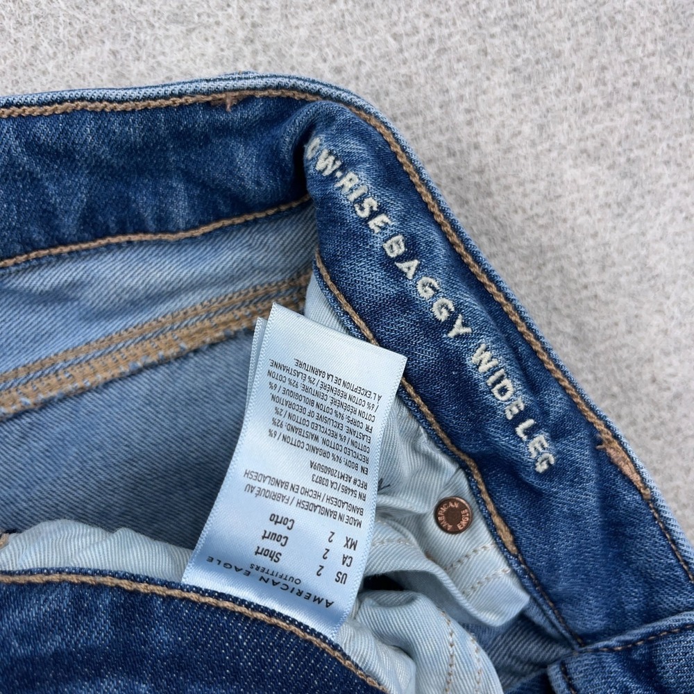 American Eagle Jeans Women 2 Short Low Rise Baggy Wide Leg Boho Med Wash Loose - Picture 3 of 13